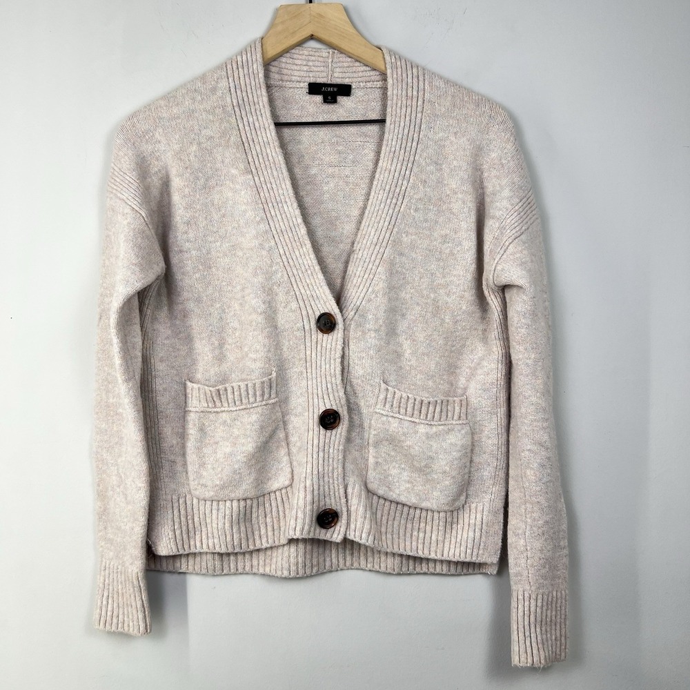 J.Crew Alpaca Merino Wool Cardigan S Cream Speckled Button Sweater